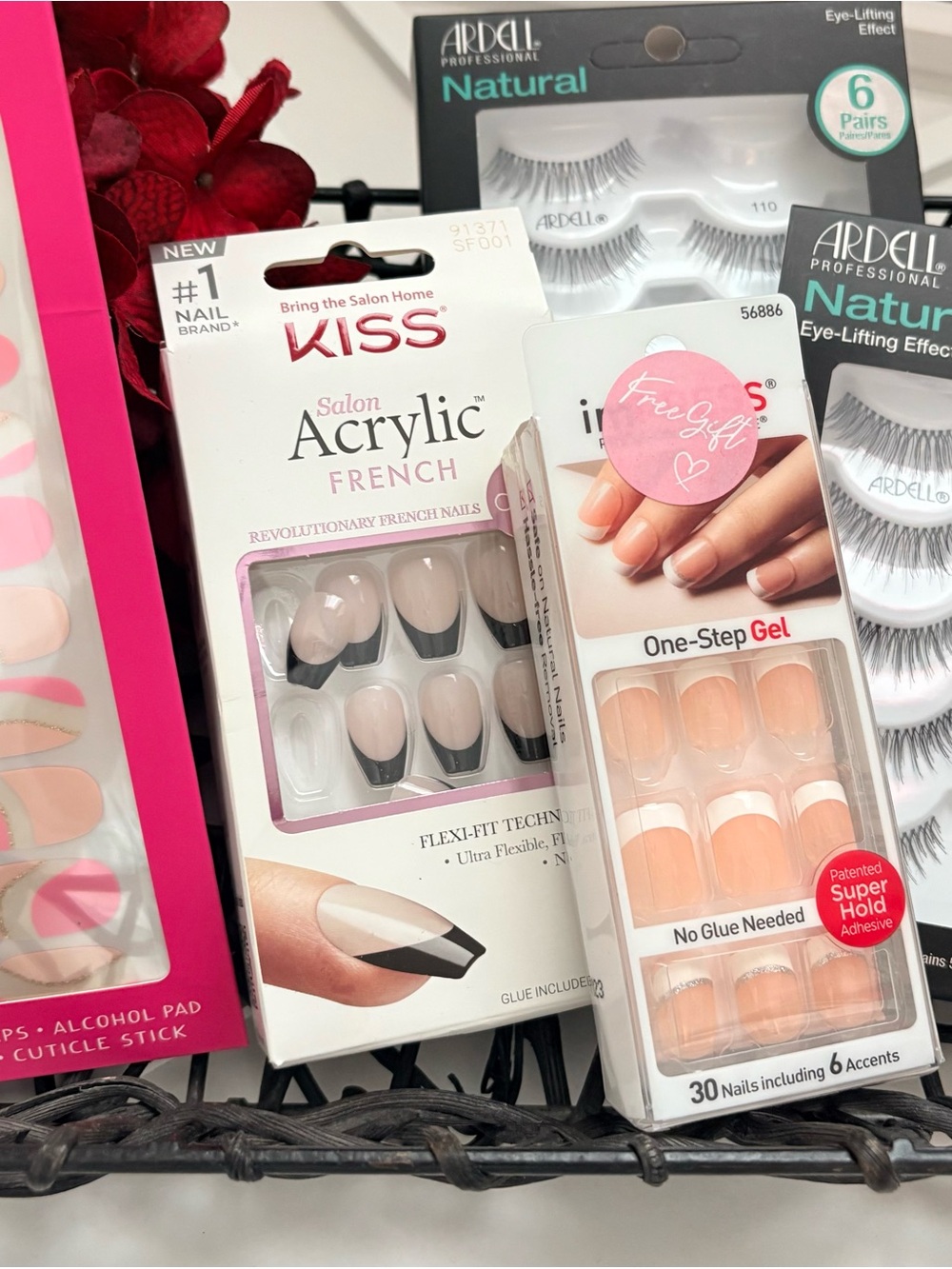 Kiss Salon Acrylic French Nails in Nude with Black Tips and Lash Bundle